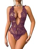 Avidlove Women One Piece Lingerie Lace Bodysuit Rose Viole X-Large