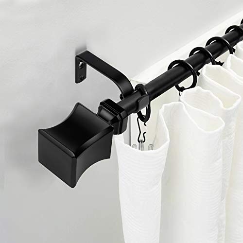Knobwell 2 Pack 1-Inch Diameter Single Window Treatment Curtain Rod, Modern Square Finial, 22-Inch To 42-Inch Adjustable, Black Cafe Window Rods #TOP2