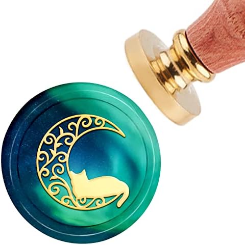 CRASPIRE Wax Seal Stamp Moon, 30mm Sealing Stamp Head Golden with Removable Wooden Handle for Wedding Birthday Invitations Cards Bottle Gift Business Thanks Christmas