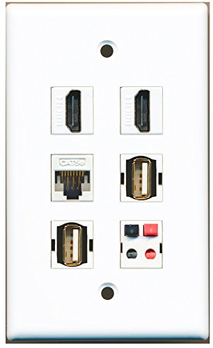 RiteAV - 2 porty HDMI 2 porty USB A-A 1 port Cat5e Ethernet biały 1 port głośnik płyta ścienna