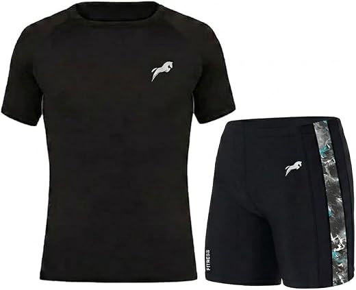 JUST RIDER Swimwear Half Sleeve T-Shirt and Shorts for Men &amp; Women Men's Swimming T-Shirt and Swimming Shorts Set, Polyest...