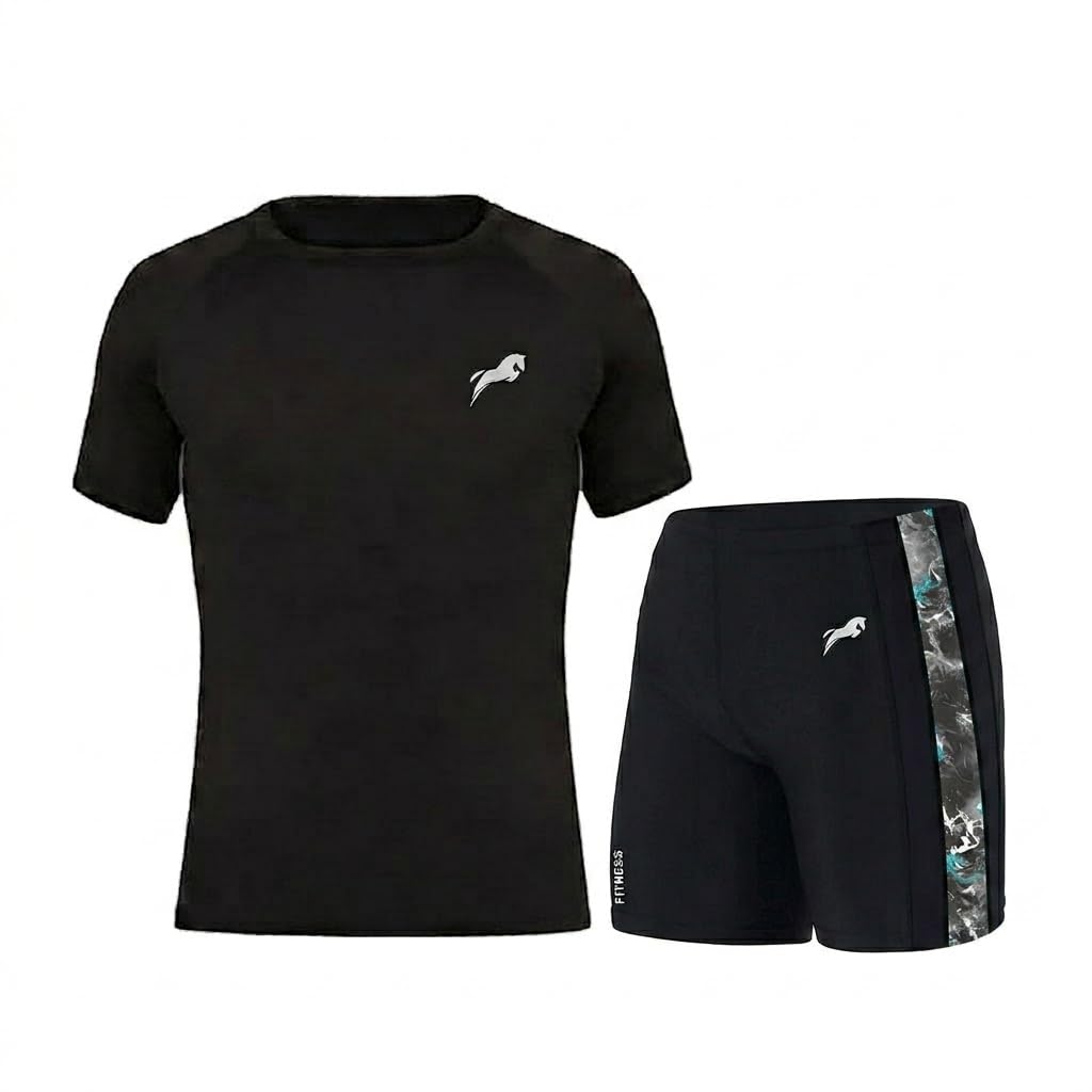 Swimwear Half Sleeve T-Shirt and Shorts for Men & Women Men's Swimming T-Shirt and Swimming Shorts Set, Polyester, Quick-Dry, Chlorine-Resistant, Flatlock Seams-image-19