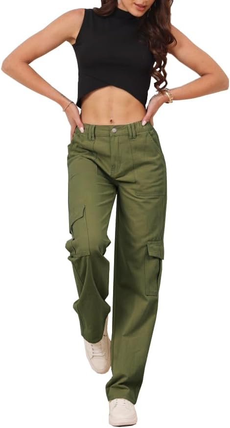 THWEI Cargo Pants for Women High Waisted Casual Pants Y2K Streetwear with 6 Pockets - Image 2