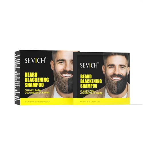 SEVICH Beard Dye Shampoo for Men - 5 Minute Gray Coverage, Long-Lasting Black Color with Natural Extracts, Travel Size Individual Packets (10x15ml)