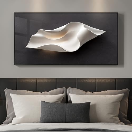 Large Black and White Abstract Wall Art, Framed Modern Minimalist