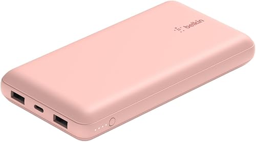 Belkin Cargador portátil USB-C de 20,000 mAh, banco de energía de 20K con 1 puerto USB-C y 2 puertos USB-A y cable USB-C a USB-A incluido para