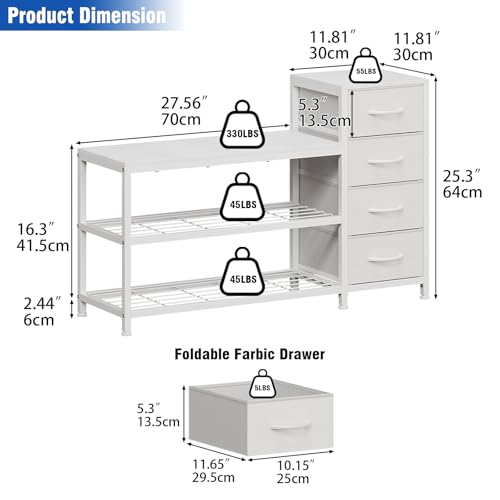 Image of EXOTICA Industrial Shoe Storage Bench with 4 Drawers & Seat, White
