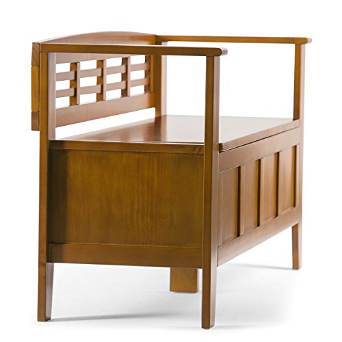 Simplihome Adams Solid Wood 48 Inch Wide Entryway Storage Bench With Safety Hinge, Multifunctional Rustic In Light Avalon Brown #TOP4