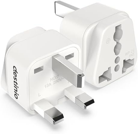 Destinio Type G Travel Adapter | UK Plug Adapter for India to UK, UAE, Singapore & More | Universal Socket, 13A 250V 2500W| International Travel Plug Adapter | CE & RoHS Certified (Pack of 2)