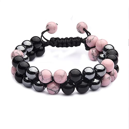 Ornaland Pulseras de Triple Protección 8 mm Turquesas Naturales, Hematita, Obsidiana, Cuentas de Piedras Preciosas, Cuentas Trenzadas, Pulseras Ajustables para Hombres Y Mujeres Cover