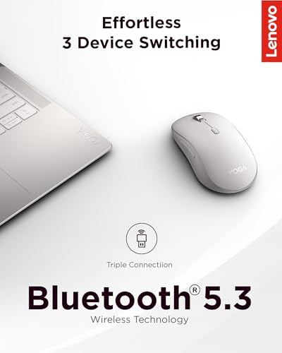 Image of Lenovo Yoga Bluetooth Silent Mouse, 3 Level DPI Adjustment, 36 Month Battery Life, Bluetooth 5.3, 3 Device Paring, Whisper Quiet, Programmable Buttons, Smooth Finish, Seashell