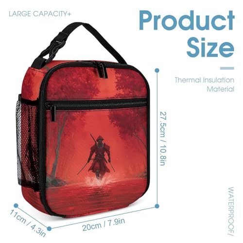 Samurai Japanese Printed Backpack with Lunch Box Bag Pencil Case Pouch 3pcs Daypack Set for Women Men4