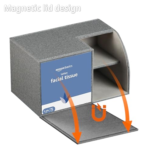 Fanousy Square Tissue Box Cover with Storage, PU Leather Cube Tissue Box Holder, Remote Control Nightstand Organizer, Modern Desk Caddy for End Table, Bathroom, Bedroom, Home, Office Decor(Grey) by Fanousy - Image 4