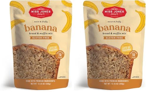 Miss Jones Baking Banana Bread & Muffin Mix - Whole Grains, 50% Lower Sugar, Real Banana, Naturally Sweetened Desserts & Treats (Pack of 2)