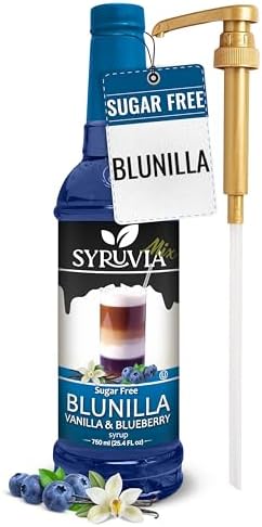 Syruvia Sugar Free Coffee Syrup, BLUNILLA Syrup, Vanilla Blueberry Flavored Syrup for Drinks, Lattes, and Desserts – 25.4 fl oz - with Pump