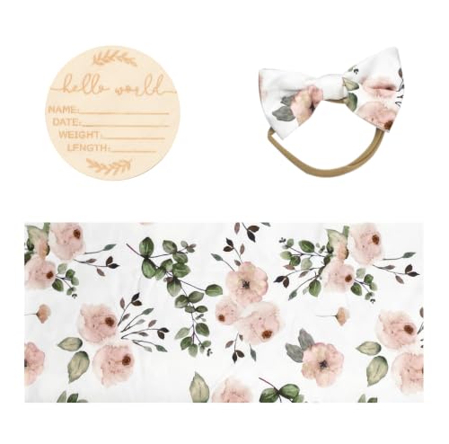 Image of Newborn Baby Swaddle Sets with Headband Pink and Ink