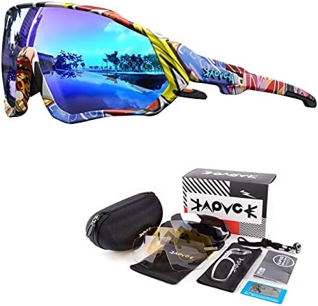 KAPVOE Polarized Cycling Glasses With 5 Interchangeable Lenses Tr90 Frame For Men Women Sports Sunglasses Mountain Bike Glasses MTB Bicycle Goggles Running