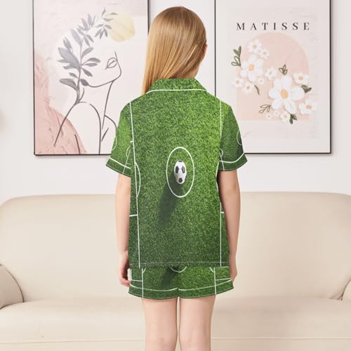 ALAZA Football Field Green Grass Satin Pajamas Set Short Sleeve Button Down Sleepwear Summer Pjs 2 Piece4