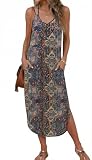 Ekouaer Women's Swimsuit Beach Cover Up Dress Spaghetti Strap V Neck Swimwear A Line 2026 Bathing Suit Coverups with Pockets Lrage, Multicolor Ethnic