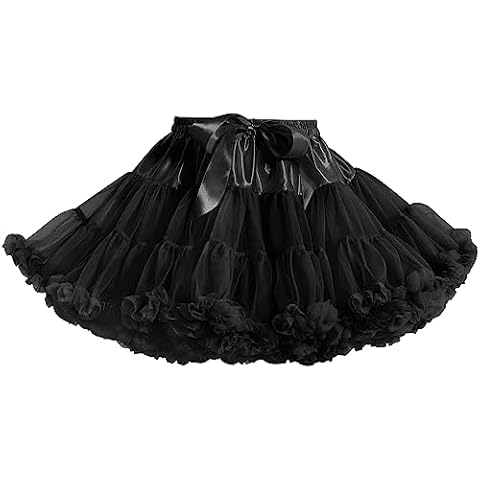 Women's Classic Tulle Tutu Skirt, Chiffon Petticoat Soft Puffy Skirt for Adult and Teens Princess Ballet Dance Pettiskirts (Black) Cover