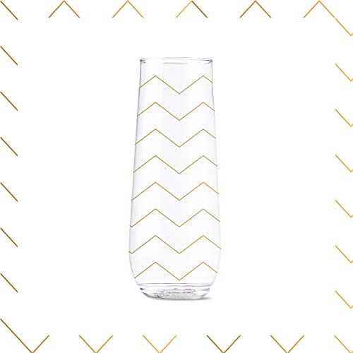 Tossware Pop 9Oz Flute Festive Cheers Series, Set Of 6, Premium Quality, Recyclable, Unbreakable & Crystal Clear Plastic Printed Champagne Glasses #TOP2