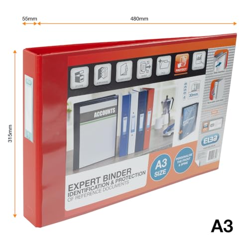 Bantex Ringbuch, Format A3, Querformat, Rücken 30 mm, PVC, 4-D-Ring-Mechanik, Rot