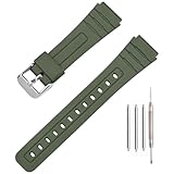 Correa de reloj de TPU compatible con Casio F-91W/F-84/F-94/F-105/F-108/A-158/A-168 para hombres y mujeres de 18 mm, Verde militar/hebilla plateada, Talla única