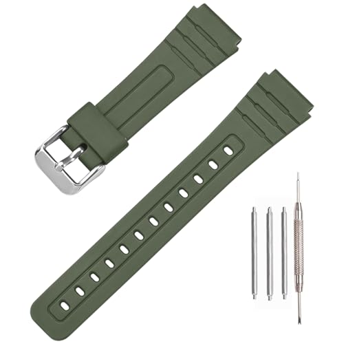 TPU Watch Strap Compatible with Casio F-91W/F-84/F-94/F-105/F-108/A-158/A-168 Men's and Women's 18mm Watchbands Replacement (army green/silver buckle)