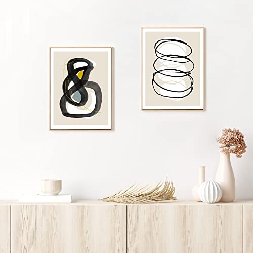 GULETHUN Canvas Wall Art, Set of 2 Framed Art Prints, Abstract Painting, Neutral Minimalist Print Set, 12x16inch Modern Wall Decor, For Bathroom Living Room Bedroom Office Kitchen