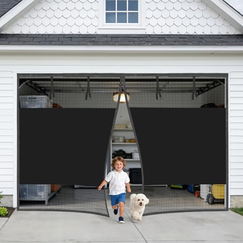 Oiyeefo Garage Door Screen 1 Car 8x7 Ft, Privacy Magnetic Closure Garage Net Screen for Garage & Patio, Keep Tiny Animals Out & Pet Friendly, 20 Mins Quick Install for Home Gym, Porch, Balcony(Black)