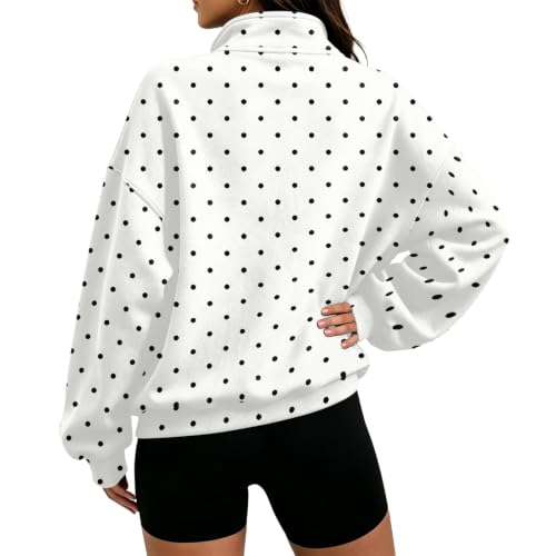 Women's Sweatshirt Polka Dot Half Zip Mock Neck Fleece Oversized Clothing | Retro Print, Ribbed Cuffs and Hem, Stand Collar, Drop Shoulder, Running Walking, Casual Sporty, Winter Fall Warm, Womens Top - image 6