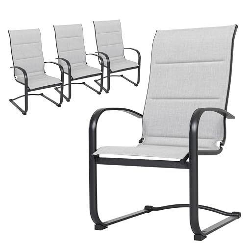 Image of NUU GARDEN Patio Chairs Set of 4, All Weather Outdoor Padded Textilene Patio Dining Chairs, Breathable Spring Motion Textile High Back Outdoor Dining Chairs for Backyard, Lawn, Deck, Gray