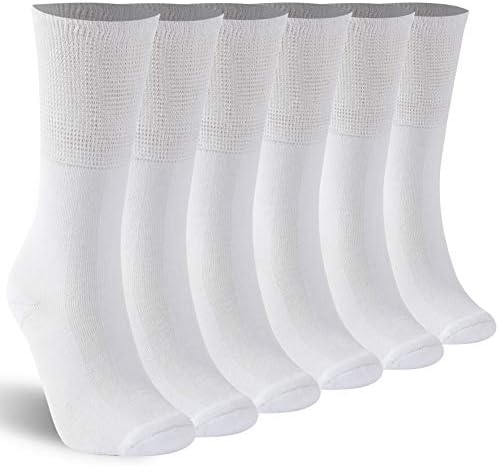KitNSox Diabetic Socks Calf Mens Womens No Seam Stretchy Circulatory Soft Diabetic Non Binding Sports Crew Socks 6 Pairs White L
