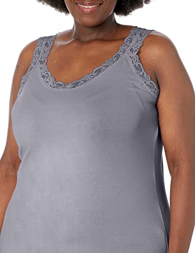 Just My Size Women's Plus Size Stretch Jersey Lace Trim Tank, Light Steel, 2X #TOP2