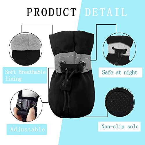 Yaodhaod Dog Shoes For Small Dogs Anti-Slip Dogs Boots & Paw Protector With Reflective Straps Winter Snow Puppy Booties, Cat Dog Shoes For Small And Medium Pets 4Pcs (Black, Size 2: 1.27"X0.9"(L*W)) #TOP5