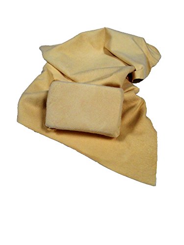 2 pezzi set: vera finestra cuoio e spugna – Bella Pelle Panno in 42 x 65 cm insieme con spugna di 8 x 13 cm