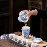 ICHAG 14-Piece Portable Gongfu Set, Yangzhi Jade Porcelain Gaiwan Kit with Anti-Mold Resin Tray & Color-Changing Pet, Travel Teaware for Home, Office, Camping, Gift for Lovers