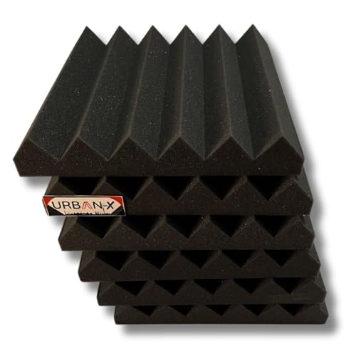 Image of URBAN-X Wedge Soundproofing Studio Acoustic Foam 1'x1' - 2 Inches 50D High Density, Soundproof Foam, Noise Reduction Panels, Echo Absorption (Set of 72, Black)