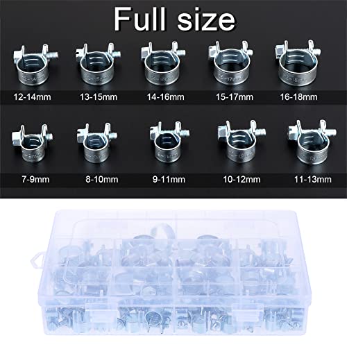 Faankiton 60PCS Hose Clamps Set, 7-18mm Zinc Plated Fuel Injection Hose Clamps Clips - Image 2