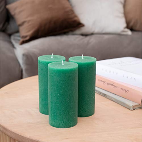 Candwax 3X6 Pillar Candles Set Of 3 - Decorative Rustic Candles Unscented And No Drip Candles - Ideal As Wedding Candles Or Large Candles For Home Interior - Green Candles #TOP4