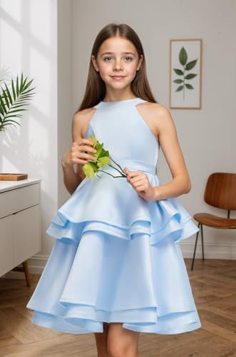 Satin Flower Girl Dress Off Shoulder Princess Pageant Dress Short Birthday Party Formal First Communion Ball Gown3