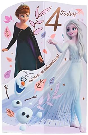 UK Greetings, 673280 Disney Princesses 4th Birthday Greetings Card with Badge