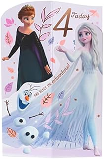 UK Greetings, 673280 Disney Princesses 4th Birthday Greetings Card with Badge