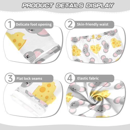 Mouse and Cheese Girls Leggings,Workout Leggings for Girls Toddler Athletic Leggings Size for 3-10T3