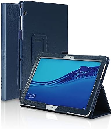 FANSONG for HUAWEI Mediapad T5 10 Case T5 10.1 inch Tablet Cover with Stand Bifold Series Litchi Stria Ultra Thin Magnetic Leather Smart Cover for Huawei Media Pad T5 10 (Navy)