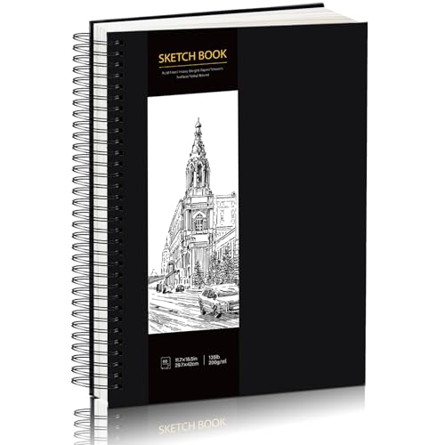 Skizzenbuch A3, Skizzenheft 200g/m² Skizzenpapier zum Zeichnen Zeichenpapier Malblock Spiralbindung für Künstler Kinder Studenten (60 Blatt/120 Seiten)