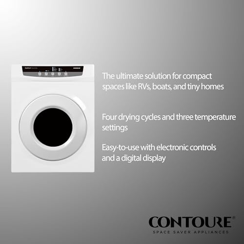 Image of CONTOURE 24 inch Stackable Electric Dryer, White - Compact Front Load, 13.2 lb Capacity, 120V, Stainless Steel Drum, Digital Controls, RV & Small Space Compatible