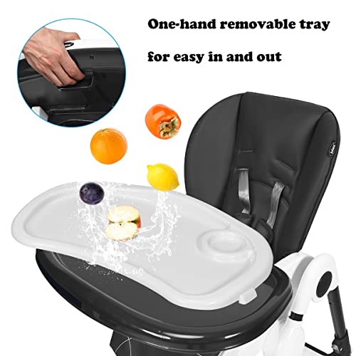 Infans High Chair With One-Hand Removable Tray, 4 Lockable Wheels & Large Storage Basket - Multi-Adjustable Height, Recline & Footrest, Removable Cushion, Foldable For Baby, Infant& Toddler, Grey #TOP2