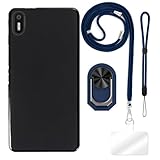 ESCAMOT [4 in 1] Hülle Kompatibel mit BQ Aquaris X5 mit Umhängeband, Handschlaufe & Ringhalter, Stoßfeste Schutzhülle Reiseset (Blaues Set)