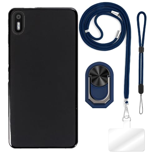 ESCAMOT [4 in 1] Hülle Kompatibel mit BQ Aquaris X5 mit Umhängeband, Handschlaufe & Ringhalter, Stoßfeste Schutzhülle Reiseset (Blaues Set)